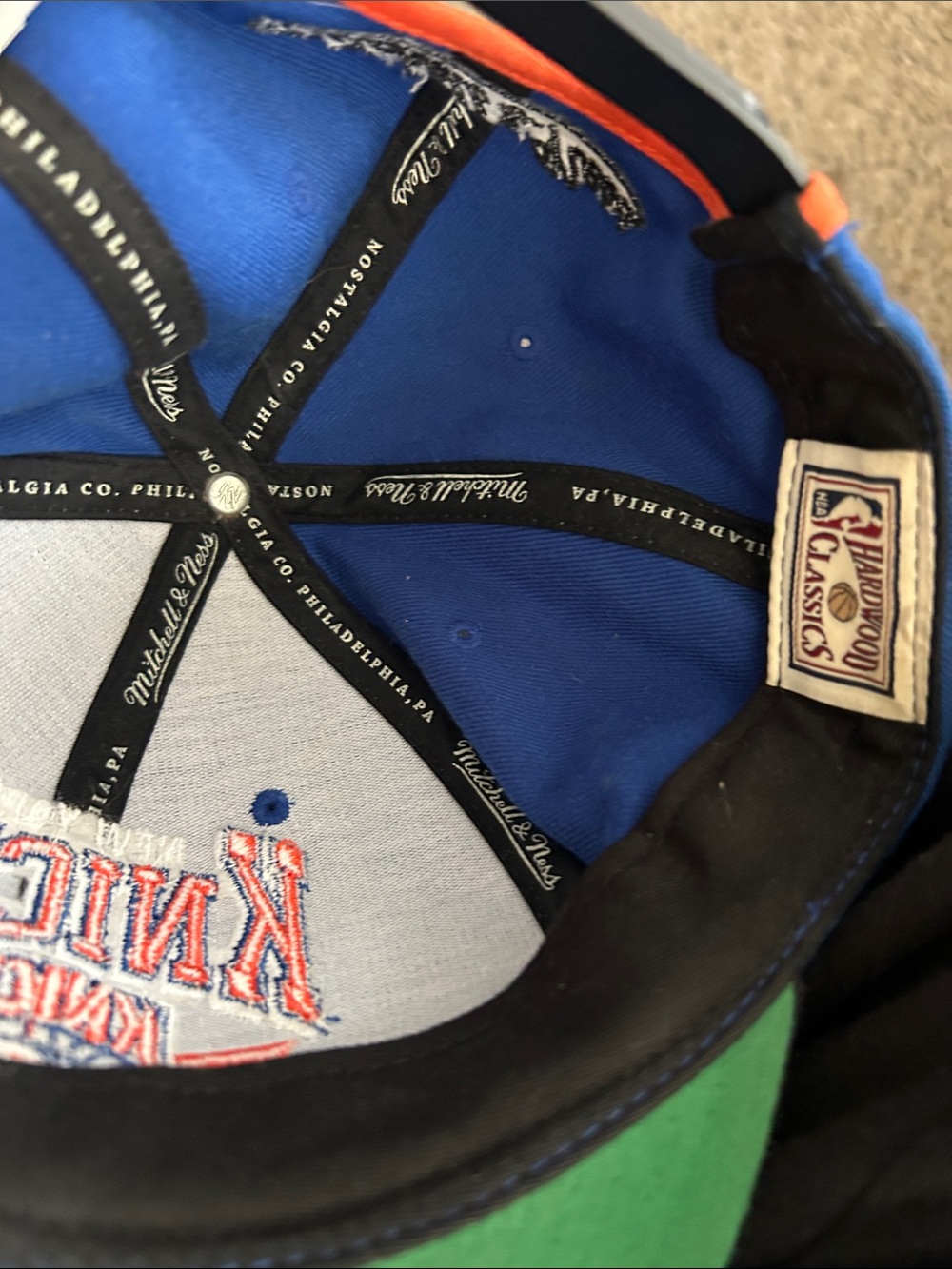Mitchell & Ness New York Knicks Mens Royal Blue and Orange Embroidered Cap - Picture 3 of 3
